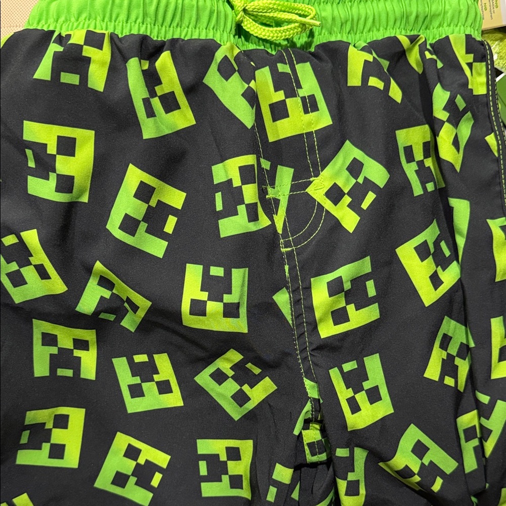 Minecraft Swim Trunks Vibrant Green and Black Kids Shorts